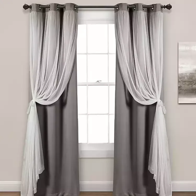 Kirklands Home Curtain Panel Set with Overlay, 95 in. Gray Online