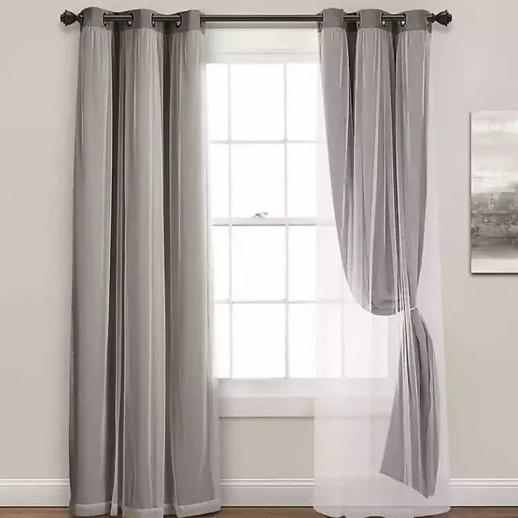 Kirklands Home Curtain Panel Set with Overlay, 95 in. Gray Online