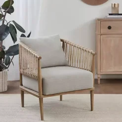 Kirklands Home Curved Wood and Jute Rope Accent Chair Gray