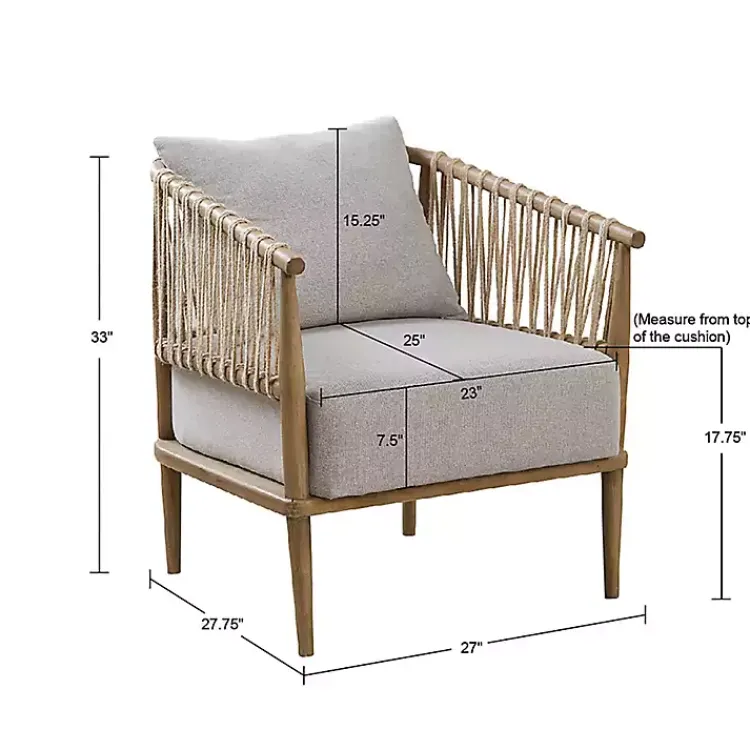 Kirklands Home Curved Wood and Jute Rope Accent Chair Gray