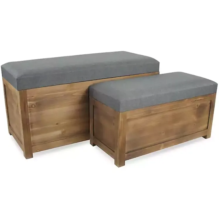 Kirklands Home Cushioned Storage Benches, Set of 2 Gray Outlet