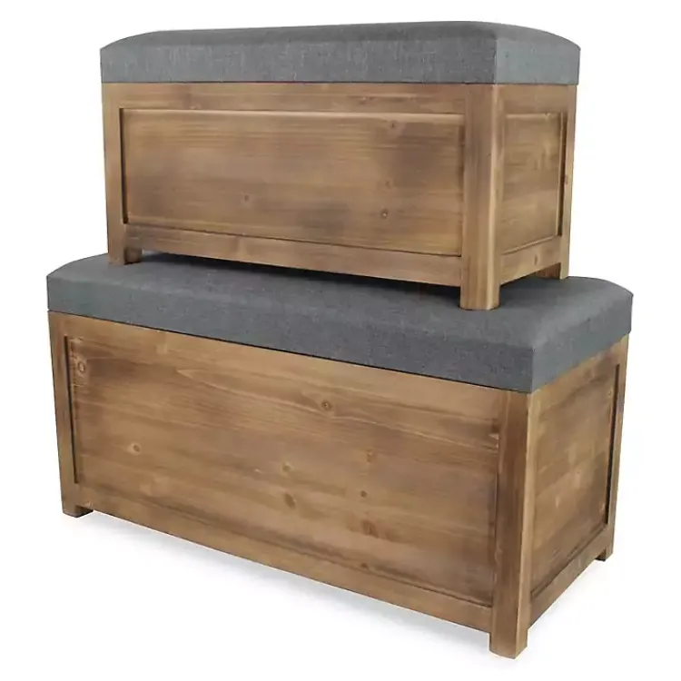 Kirklands Home Cushioned Storage Benches, Set of 2 Gray Outlet