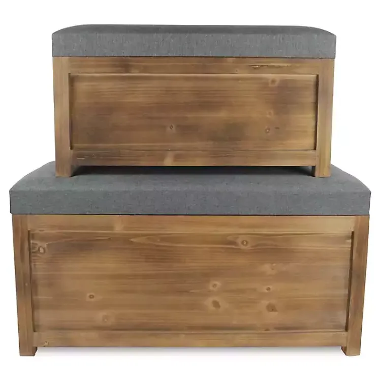 Kirklands Home Cushioned Storage Benches, Set of 2 Gray Outlet