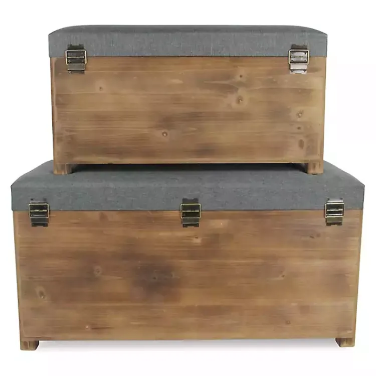 Kirklands Home Cushioned Storage Benches, Set of 2 Gray Outlet
