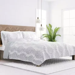 Kirklands Home Gray Damask Reversible 3-pc. King Quilt Set Discount