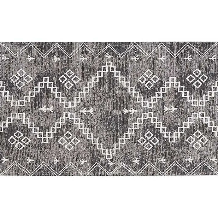 Kirklands Home Gray Distressed Geo Markings Accent Rug, 2x3 New