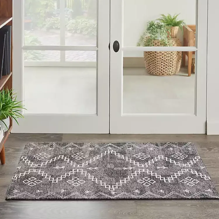 Kirklands Home Gray Distressed Geo Markings Accent Rug, 2x3 New