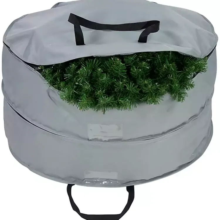 Seasonal Storage>Kirklands Home Double Wreath Storage Bag Gray