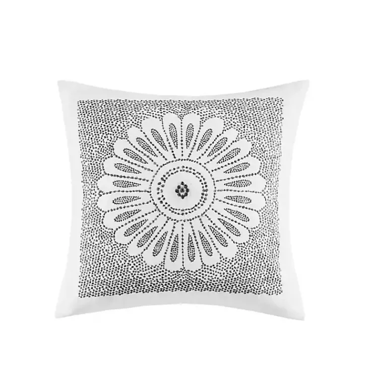Pillows>Kirklands Home Gray Embroidered Modern Medallion Accent Pillow