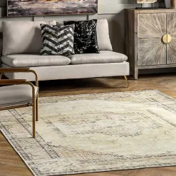 Kirklands Home Gray Faded Medallion Washable Area Rug, 4x6 New