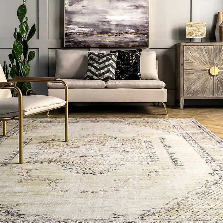Kirklands Home Gray Faded Medallion Washable Area Rug, 4x6 New