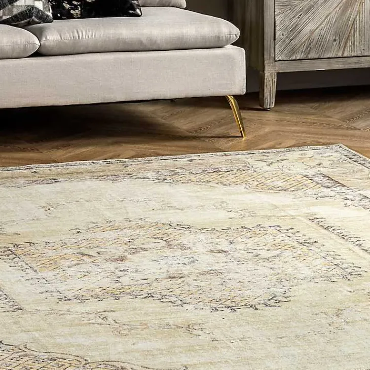 Kirklands Home Gray Faded Medallion Washable Area Rug, 4x6 New