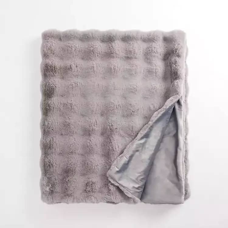 Blankets & Throws>Kirklands Home Faux Fur Bubble Throw Gray