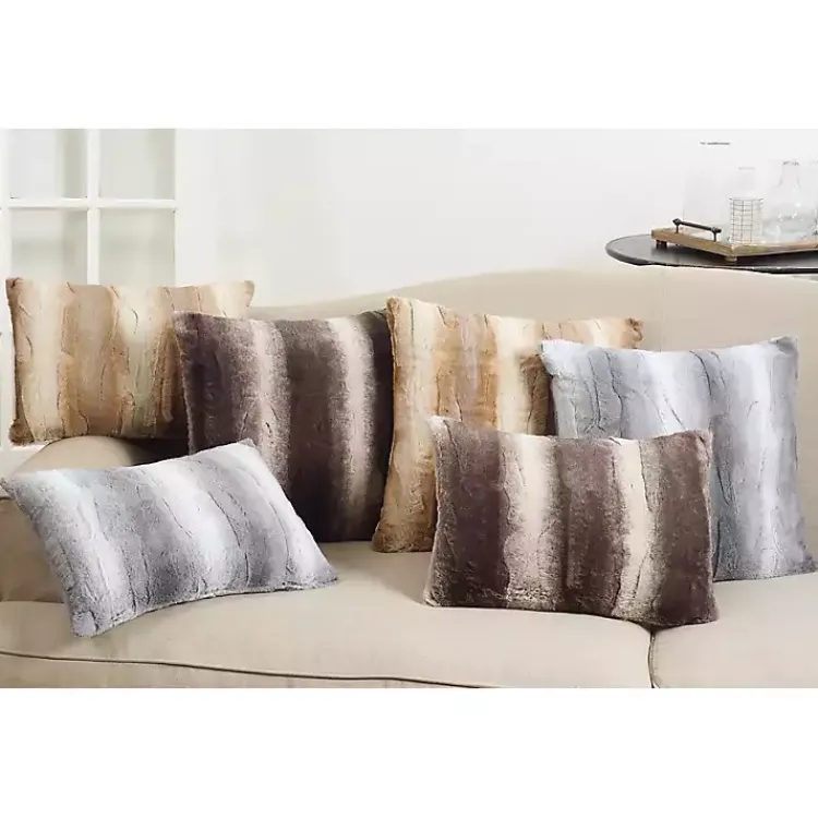 Pillows>Kirklands Home Faux Fur Decorative Lumbar Throw Pillow Gray