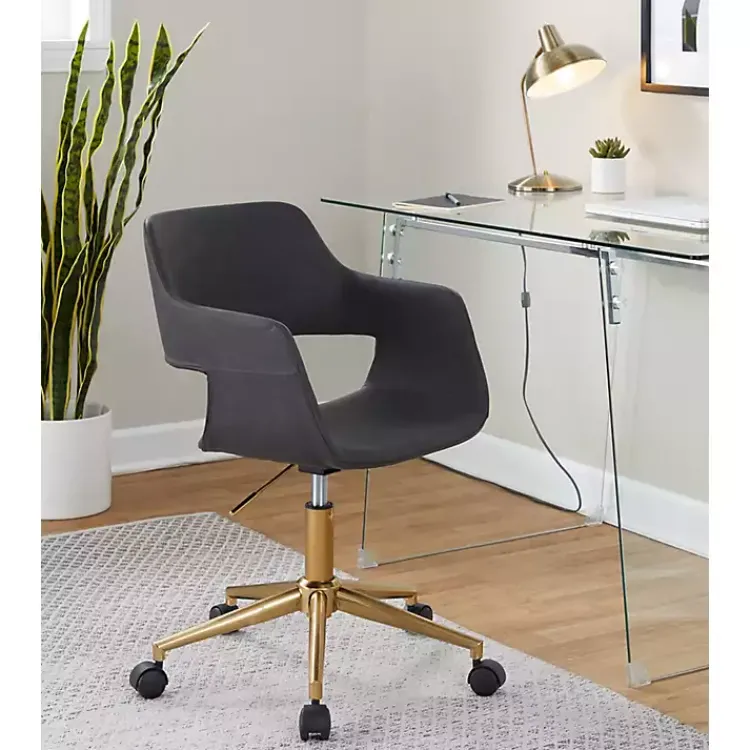 Kirklands Home Faux Leather & Gold Marshall Office Chair Gray Best
