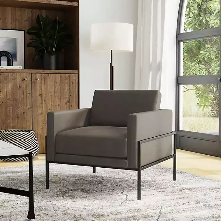 Kirklands Home Faux Leather Black Metal Accent Chair Gray Sale