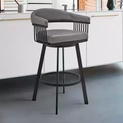 Kirklands Home Faux Leather Chelsea Swivel Bar Stool Gray New