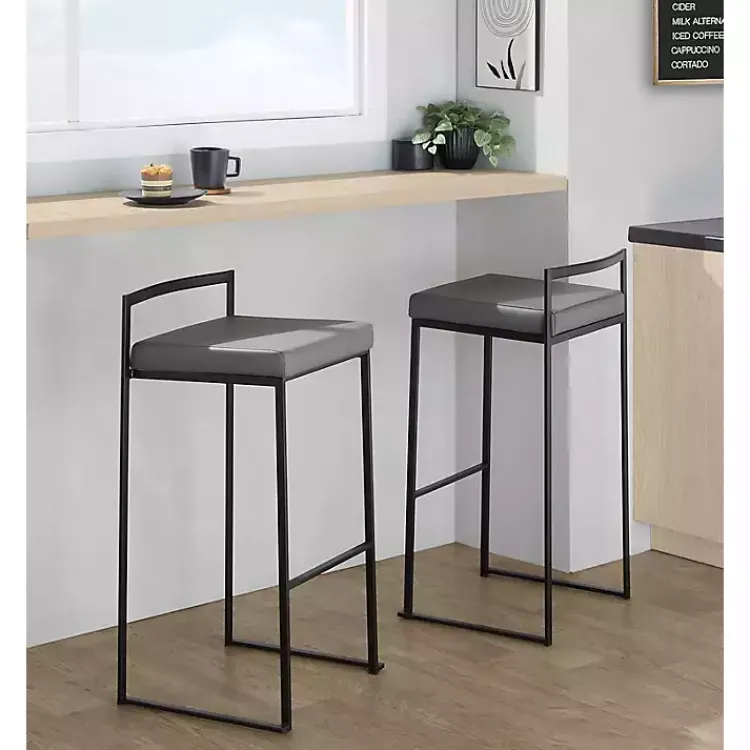 Kirklands Home Faux Leather Stackable Bar Stools, Set of 2 Gray Outlet