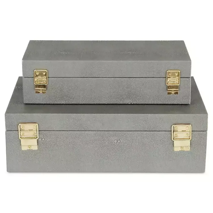 Baskets & Boxes>Kirklands Home Faux Shagreen Decorative Boxes, Set of 2 Gray