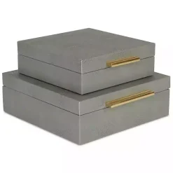 Baskets & Boxes>Kirklands Home Faux Shagreen 2-pc. Square Decorative Boxes Gray