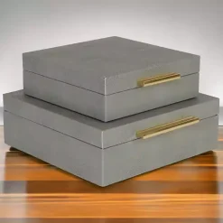 Baskets & Boxes>Kirklands Home Faux Shagreen 2-pc. Square Decorative Boxes Gray