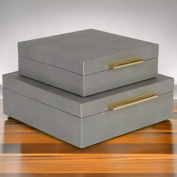 Baskets & Boxes>Kirklands Home Faux Shagreen 2-pc. Square Decorative Boxes Gray