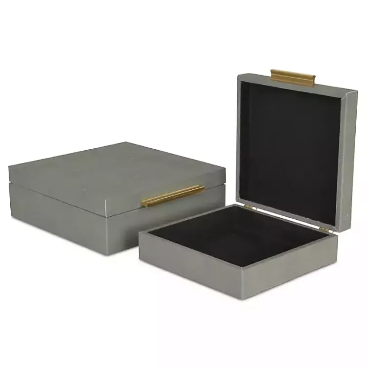 Baskets & Boxes>Kirklands Home Faux Shagreen 2-pc. Square Decorative Boxes Gray