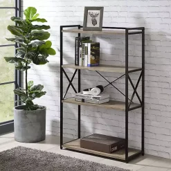 Kirklands Home Gray Finish X Frame Open Shelf Bookcase Outlet