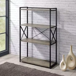 Kirklands Home Gray Finish X Frame Open Shelf Bookcase Outlet