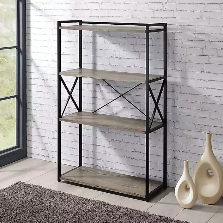 Kirklands Home Gray Finish X Frame Open Shelf Bookcase Outlet