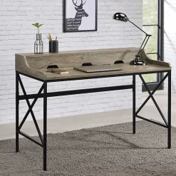 Kirklands Home Gray Finish X Frame Wooden Hinged Top Desk Online