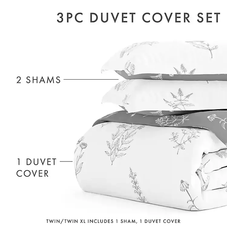 Kirklands Home Gray Floral Reversible 2-pc. Twin Duvet Cover Set Outlet