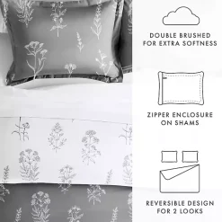Kirklands Home Gray Floral Reversible 2-pc. Twin Duvet Cover Set Outlet