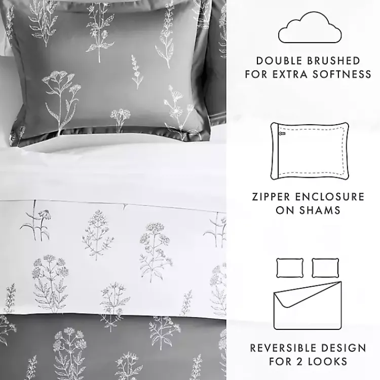 Kirklands Home Gray Floral Reversible 2-pc. Twin Duvet Cover Set Outlet