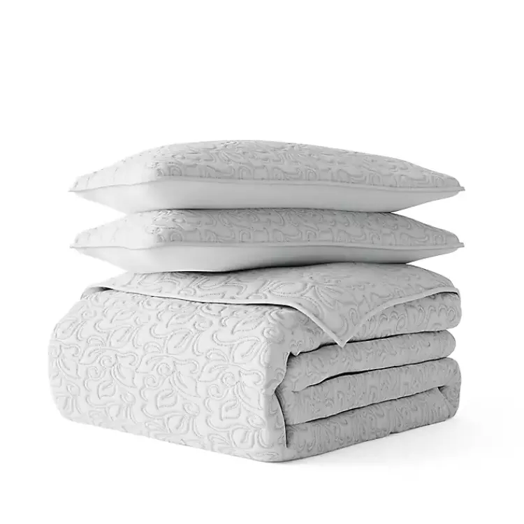 Kirklands Home Floral Stitch 3-pc. Queen Quilt Set Gray Discount