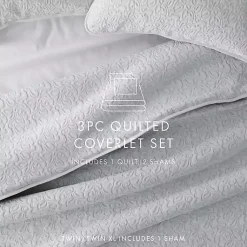Kirklands Home Floral Stitch 3-pc. Queen Quilt Set Gray Discount