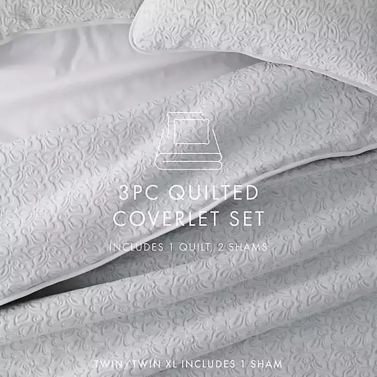 Kirklands Home Floral Stitch 3-pc. Queen Quilt Set Gray Discount