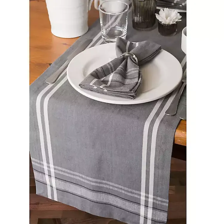 Kirklands Home French Chambray Table Runner Gray New