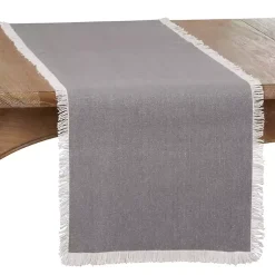 Kirklands Home Fringe Border Table Runner, 72 in. Gray Clearance
