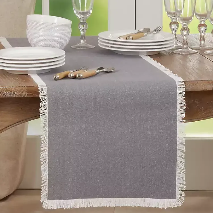 Kirklands Home Fringe Border Table Runner, 72 in. Gray Clearance