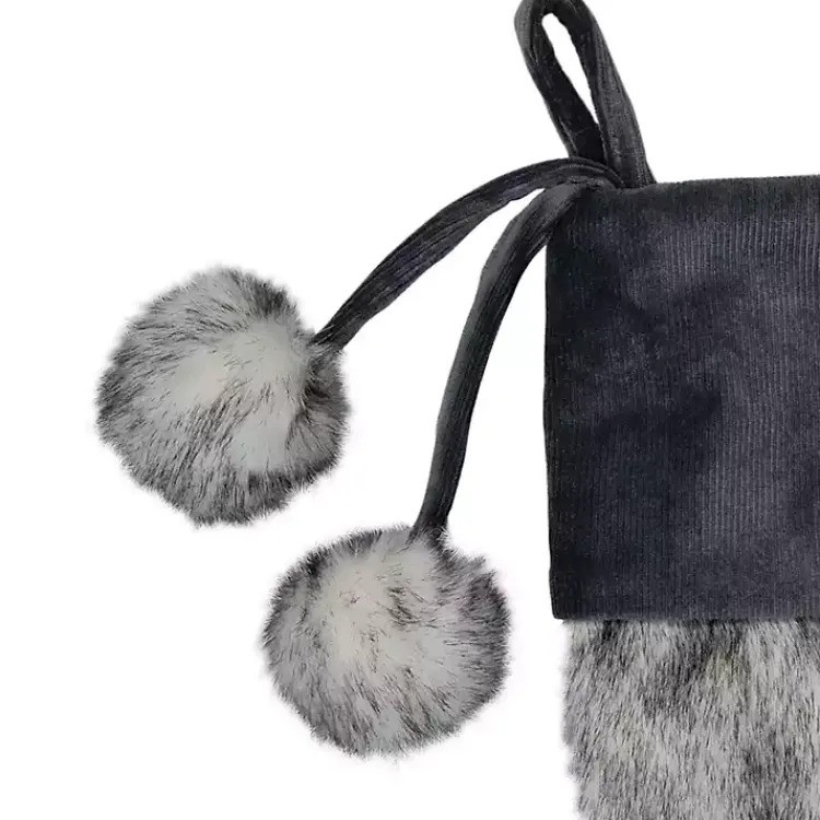 Christmas Stockings & Stocking Holders>Kirklands Home Fur and Corduroy Pom Stocking Gray