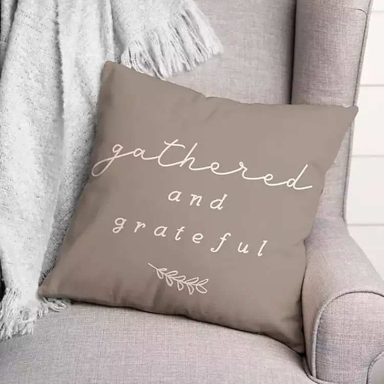 Pillows>Kirklands Home Gathered & Grateful Indoor/Outdoor Pillow Gray