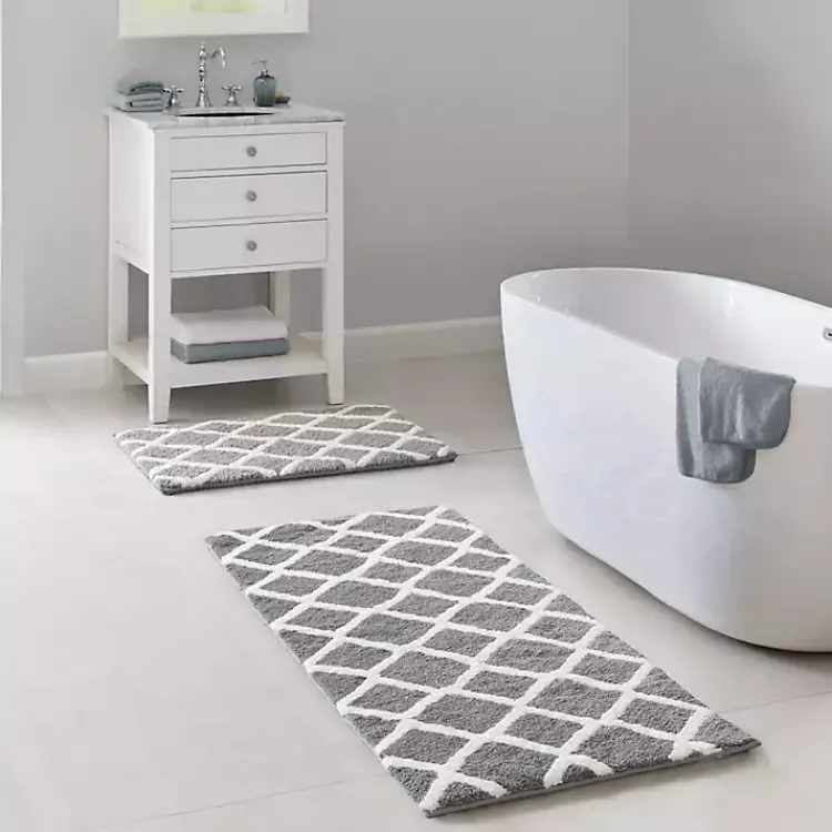 Kirklands Home Gray Geometric Pattern Reversible Bath Mat, 34 in. Clearance