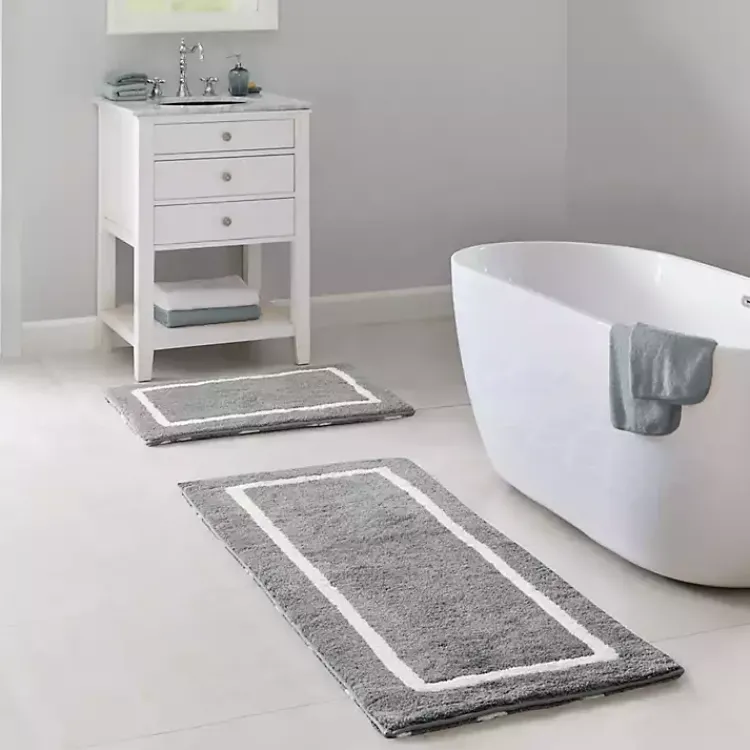 Kirklands Home Gray Geometric Pattern Reversible Bath Mat, 34 in. Clearance
