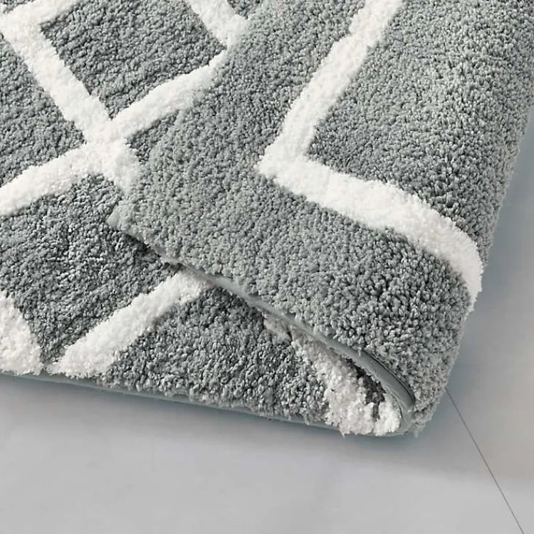Kirklands Home Gray Geometric Pattern Reversible Bath Mat, 34 in. Clearance