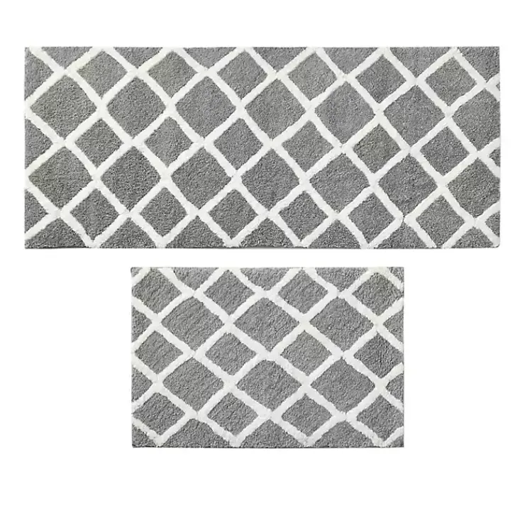 Kirklands Home Gray Geometric Pattern Reversible Bath Mat, 34 in. Clearance
