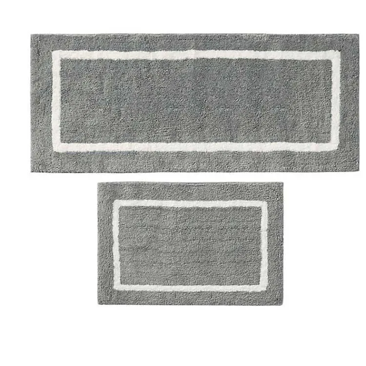 Kirklands Home Gray Geometric Pattern Reversible Bath Mat, 34 in. Clearance