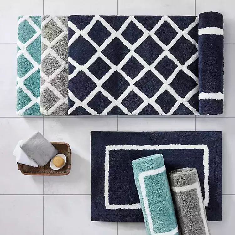 Kirklands Home Gray Geometric Pattern Reversible Bath Mat, 34 in. Clearance