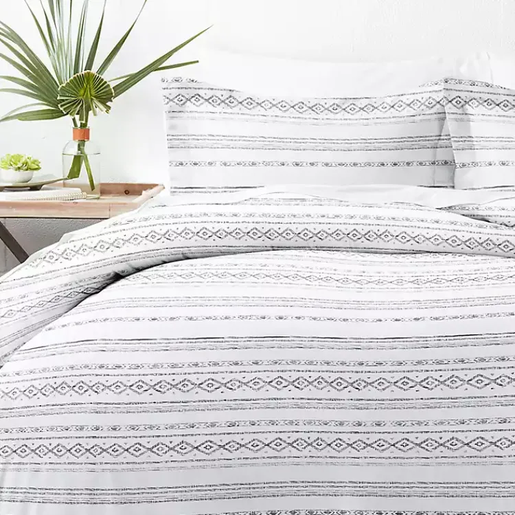Kirklands Home Gray Geometric 3-Pc. Queen Duvet Cover Set Hot