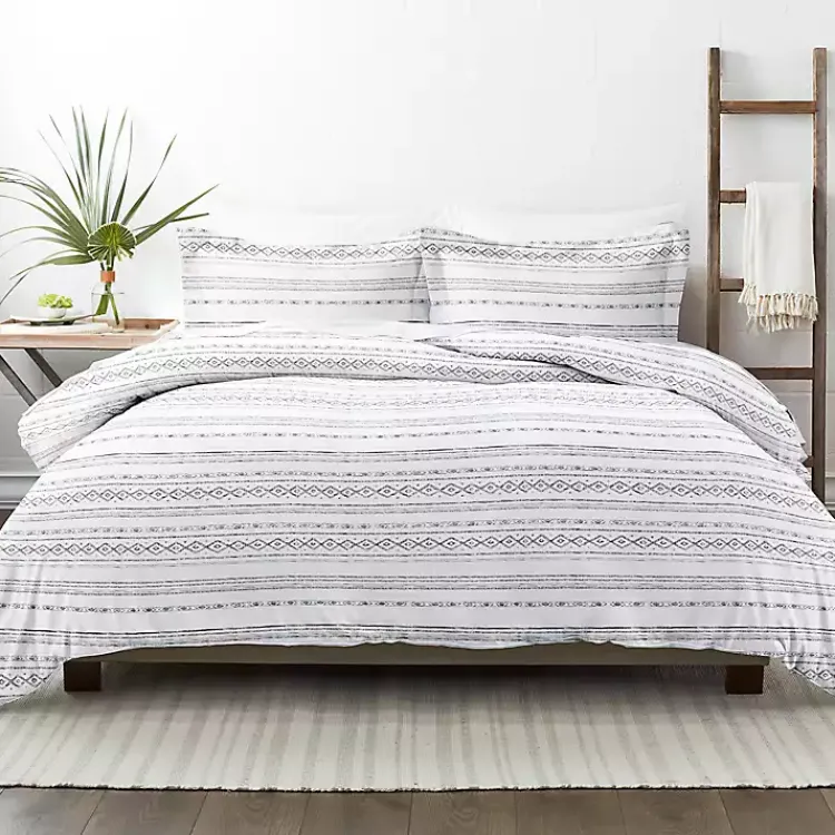 Kirklands Home Gray Geometric 3-Pc. Queen Duvet Cover Set Hot